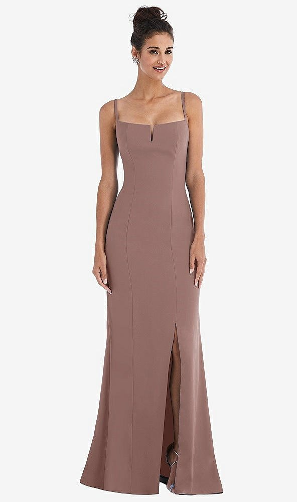 Front View - Sienna Notch Crepe Trumpet Gown with Front Slit