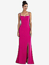 Front View Thumbnail - Think Pink Notch Crepe Trumpet Gown with Front Slit