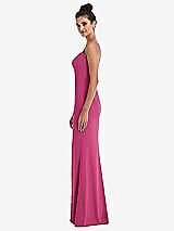 Side View Thumbnail - Tea Rose Notch Crepe Trumpet Gown with Front Slit