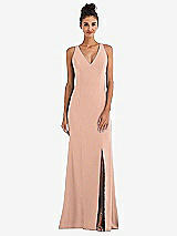 Rear View Thumbnail - Pale Peach Criss-Cross Cutout Back Maxi Dress with Front Slit