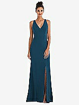 Rear View Thumbnail - Atlantic Blue Criss-Cross Cutout Back Maxi Dress with Front Slit