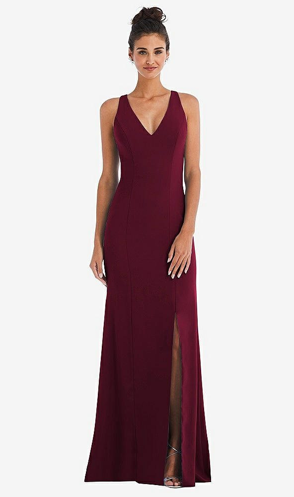 Back View - Cabernet Criss-Cross Cutout Back Maxi Dress with Front Slit