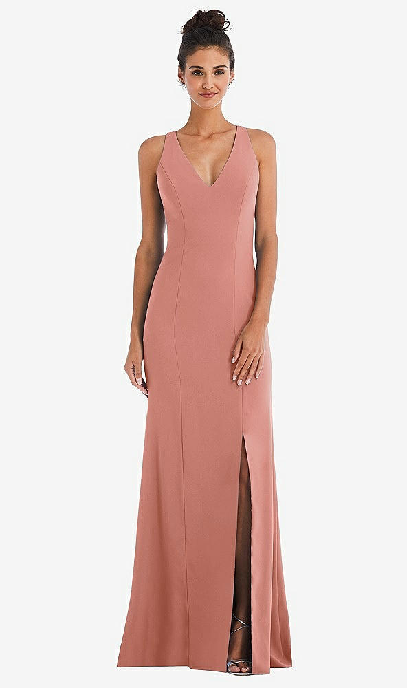 Back View - Desert Rose Criss-Cross Cutout Back Maxi Dress with Front Slit