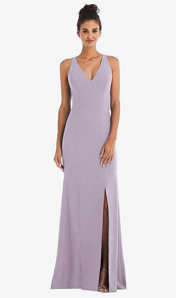 Back View - Lilac Haze Criss-Cross Cutout Back Maxi Dress with Front Slit