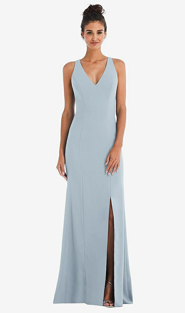 Back View - Mist Criss-Cross Cutout Back Maxi Dress with Front Slit