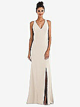 Rear View Thumbnail - Oat Criss-Cross Cutout Back Maxi Dress with Front Slit