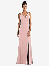 Rear View Thumbnail - Rose - PANTONE Rose Quartz Criss-Cross Cutout Back Maxi Dress with Front Slit