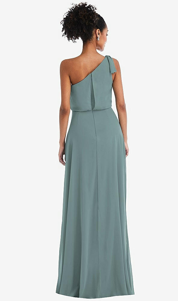 Back View - Icelandic One-Shoulder Bow Blouson Bodice Maxi Dress