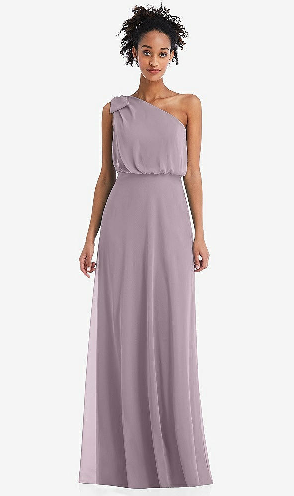 Front View - Lilac Dusk One-Shoulder Bow Blouson Bodice Maxi Dress