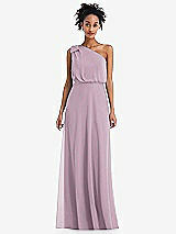 Front View Thumbnail - Suede Rose One-Shoulder Bow Blouson Bodice Maxi Dress