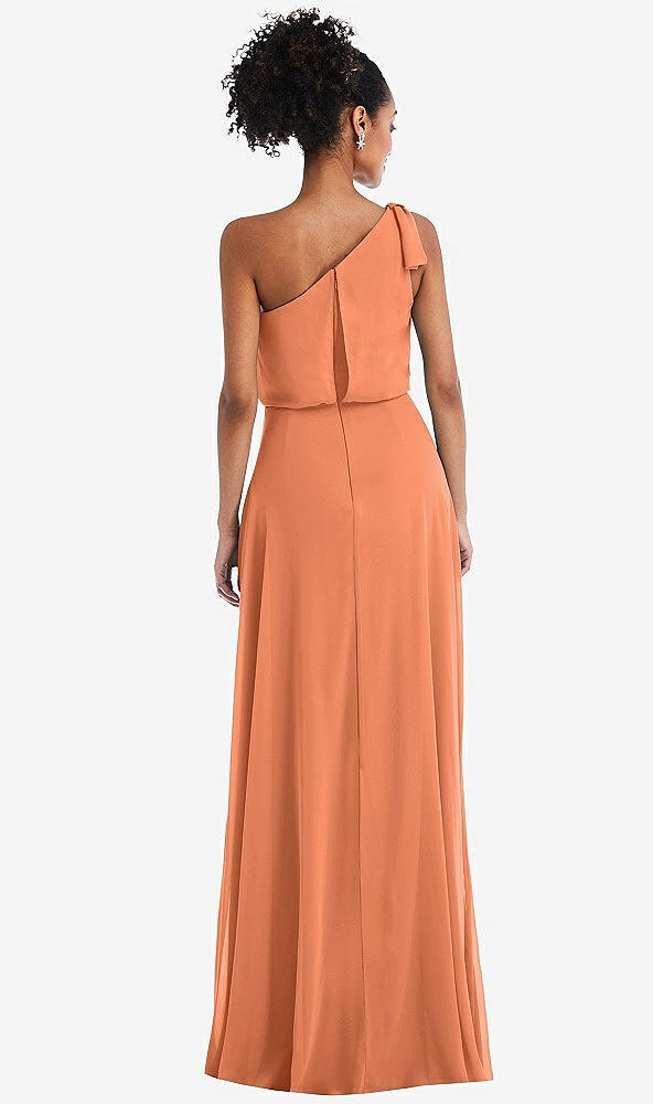 Back View - Sweet Melon One-Shoulder Bow Blouson Bodice Maxi Dress