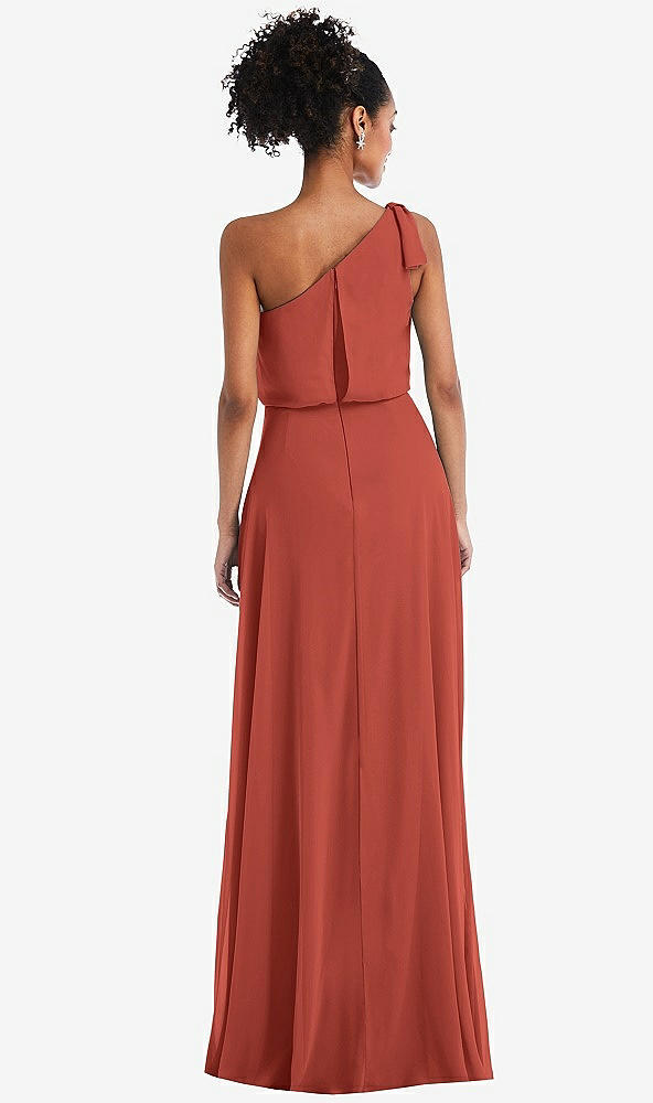 Back View - Amber Sunset One-Shoulder Bow Blouson Bodice Maxi Dress