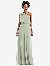 Front View Thumbnail - Celadon One-Shoulder Bow Blouson Bodice Maxi Dress