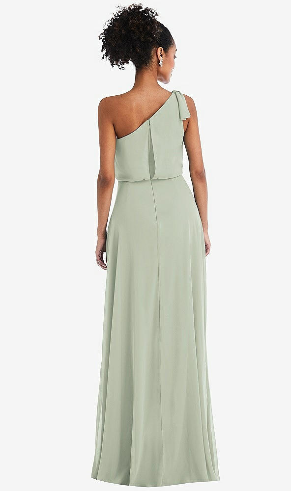 Back View - Celadon One-Shoulder Bow Blouson Bodice Maxi Dress