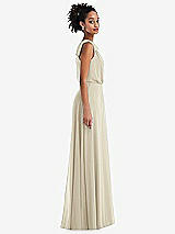 Side View Thumbnail - Champagne One-Shoulder Bow Blouson Bodice Maxi Dress