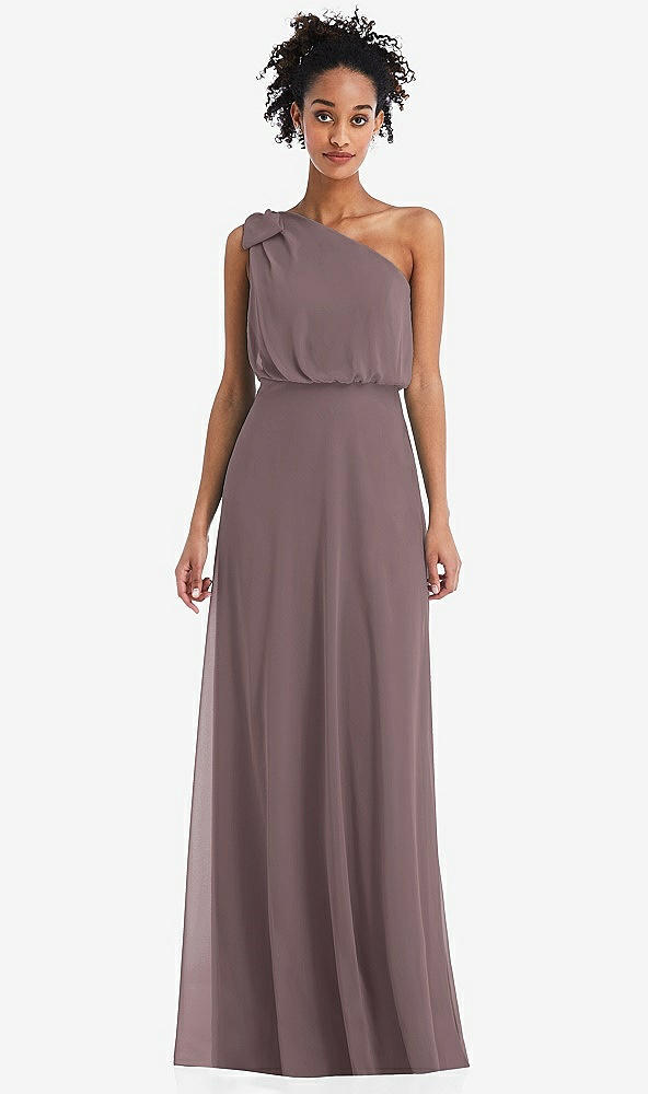 Front View - French Truffle One-Shoulder Bow Blouson Bodice Maxi Dress