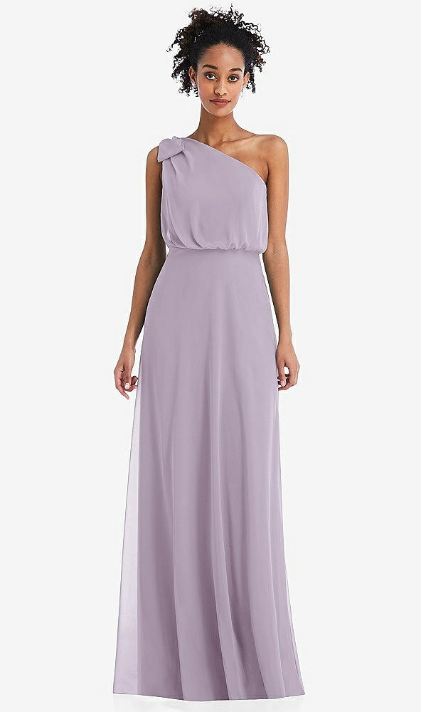 Front View - Lilac Haze One-Shoulder Bow Blouson Bodice Maxi Dress