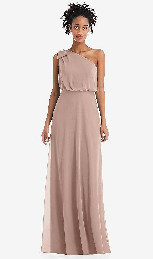 Front View - Neu Nude One-Shoulder Bow Blouson Bodice Maxi Dress