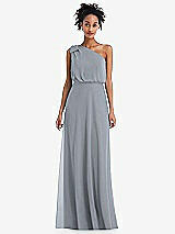 Front View Thumbnail - Platinum One-Shoulder Bow Blouson Bodice Maxi Dress