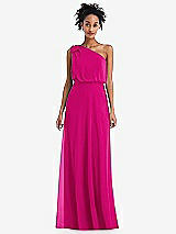 Front View Thumbnail - Think Pink One-Shoulder Bow Blouson Bodice Maxi Dress