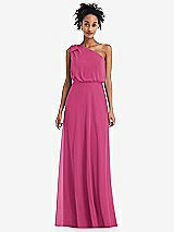 Front View Thumbnail - Tea Rose One-Shoulder Bow Blouson Bodice Maxi Dress