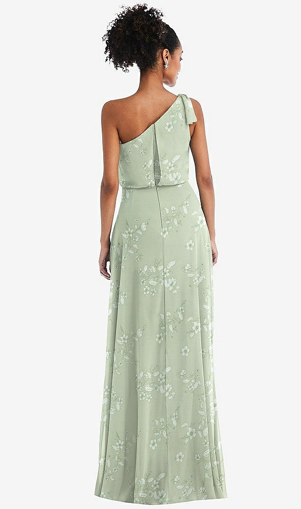 Back View - Vintage Primrose Sage One-Shoulder Bow Blouson Bodice Maxi Dress