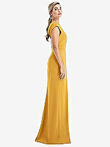 Side View Thumbnail - NYC Yellow Cap Sleeve Open-Back Trumpet Gown with Front Slit