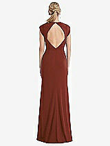 Rear View Thumbnail - Auburn Moon Cap Sleeve Open-Back Trumpet Gown with Front Slit