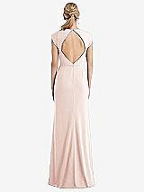 Rear View Thumbnail - Blush Cap Sleeve Open-Back Trumpet Gown with Front Slit