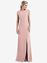 Front View Thumbnail - Rose Cap Sleeve Open-Back Trumpet Gown with Front Slit