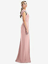 Side View Thumbnail - Rose Cap Sleeve Open-Back Trumpet Gown with Front Slit