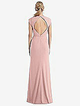 Rear View Thumbnail - Rose Cap Sleeve Open-Back Trumpet Gown with Front Slit