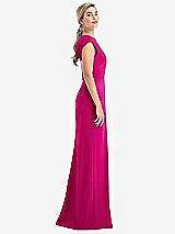 Side View Thumbnail - Think Pink Cap Sleeve Open-Back Trumpet Gown with Front Slit