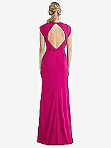 Rear View Thumbnail - Think Pink Cap Sleeve Open-Back Trumpet Gown with Front Slit