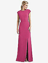 Front View Thumbnail - Tea Rose Cap Sleeve Open-Back Trumpet Gown with Front Slit