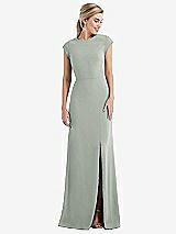 Front View Thumbnail - Willow Green Cap Sleeve Open-Back Trumpet Gown with Front Slit