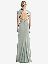 Rear View Thumbnail - Willow Green Cap Sleeve Open-Back Trumpet Gown with Front Slit