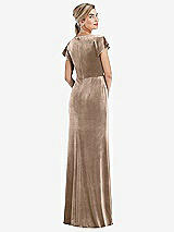 Rear View Thumbnail - Topaz Flutter Sleeve Wrap Bodice Velvet Maxi Dress with Pockets