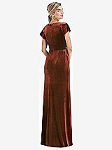 Rear View Thumbnail - Auburn Moon Flutter Sleeve Wrap Bodice Velvet Maxi Dress with Pockets