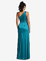 Rear View Thumbnail - Oasis One-Shoulder Draped Satin Maxi Dress