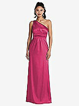 Front View Thumbnail - Shocking One-Shoulder Draped Satin Maxi Dress