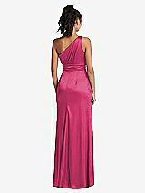 Rear View Thumbnail - Shocking One-Shoulder Draped Satin Maxi Dress