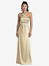 Front View Thumbnail - Banana One-Shoulder Draped Satin Maxi Dress