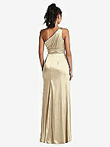 Rear View Thumbnail - Banana One-Shoulder Draped Satin Maxi Dress