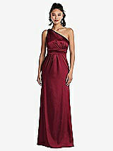 Front View Thumbnail - Burgundy One-Shoulder Draped Satin Maxi Dress