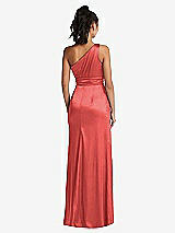 Rear View Thumbnail - Perfect Coral One-Shoulder Draped Satin Maxi Dress