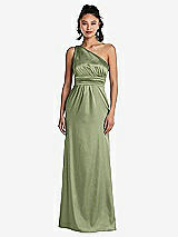 Front View Thumbnail - Kiwi One-Shoulder Draped Satin Maxi Dress