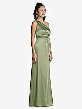 Side View Thumbnail - Kiwi One-Shoulder Draped Satin Maxi Dress