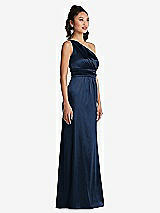 Side View Thumbnail - Midnight Navy One-Shoulder Draped Satin Maxi Dress