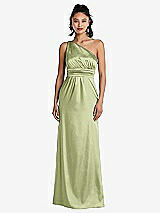 Front View Thumbnail - Mint One-Shoulder Draped Satin Maxi Dress